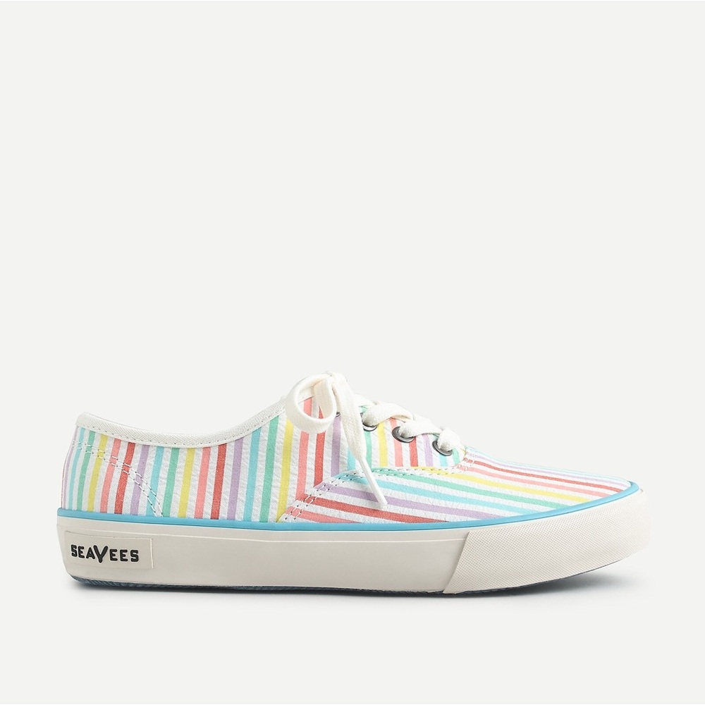Crewcuts x seaVees legend sneakers in rainbow cotton seersucker size 8C.